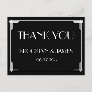 Black Great Gatsby Art Deco Wedding Vielen Dank Postkarte