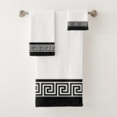Black Greek Pattern on Black and White Badhandtuch Set (Insitu)