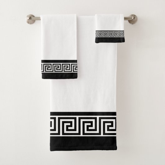 Black Greek Pattern on Black and White Badhandtuch Set (Insitu)