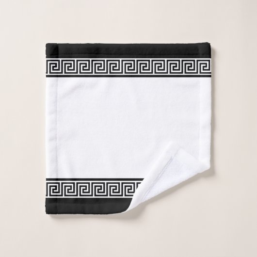 Black Greek Pattern on Black and White Badhandtuch Set (Waschlappen)