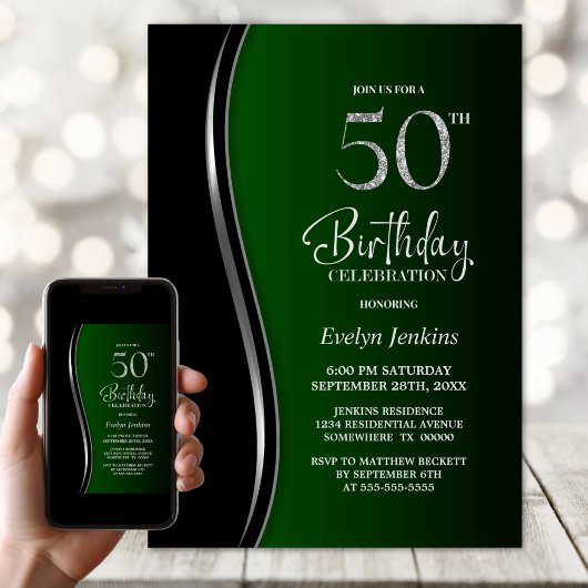 Black Green 50. Geburtstagsparty Einladung