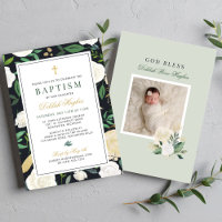 Black Green and Gold Floral Baptisl Baby Girl