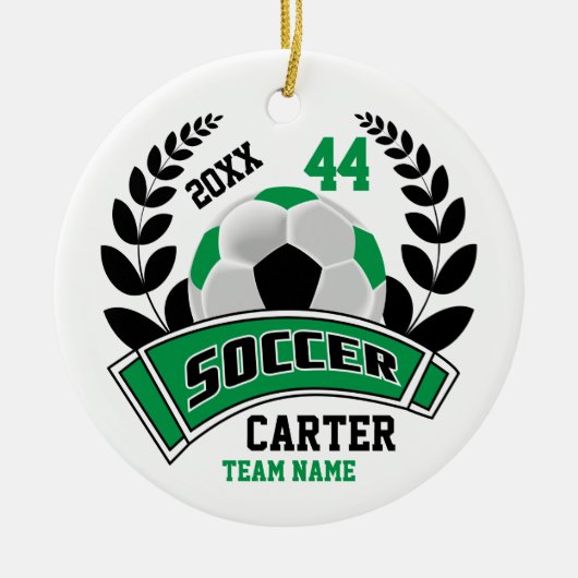 Black, Green and White Personalize Soccer ⚽ Keramik Ornament (Vorne)