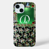 BLACK GREEN ART NOUVEAU GEMSTONE MONOGRAM, Jade Case-Mate iPhone Hülle (Rückseite)