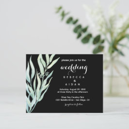 Black Green Botanical Wedding Invitation Einladungspostkarte