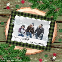 Black Green Buffalo Lumberjack Kariert & Schneeflo Postkarte