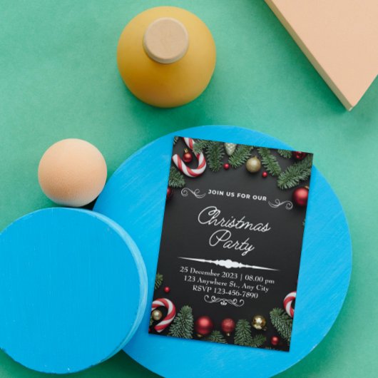 Black Green Christmas Trees Party Einladung