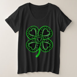 Black Green Cloue with Heart - St Patrick Große Größe T-Shirt