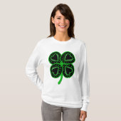 Black Green Clover Heart St Patrick Frau Long S T T-Shirt (Vorne ganz)