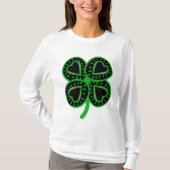 Black Green Clover Heart St Patrick Frau Long S T T-Shirt (Vorderseite)