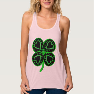 Black Green Clover Heart St Patrick Women Tank Top
