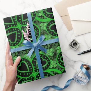 Black Green Clover Heart St Patrick Wrapping P Geschenkpapier