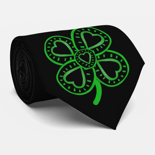 Black Green Clover Heart St Patrick's Day B Tiei Krawatte (Gerollt)