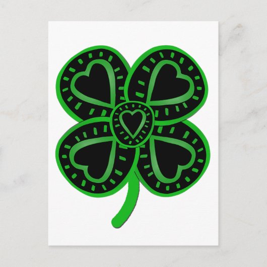 Black Green Clover Heart St Patrick's Day Postcard Postkarte (Vorderseite)