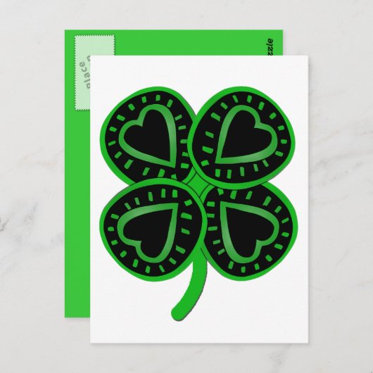 Black Green Clover Heart St Patty's Day Postcard Postkarte (Vorne/Hinten)