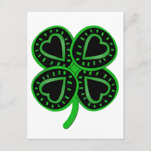 Black Green Clover Heart St Patty's Day Postcard Postkarte