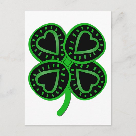 Black Green Clover Heart St Patty's Day Postcard Postkarte (Vorderseite)