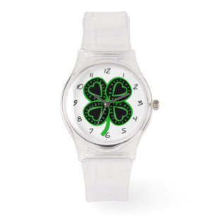 Black Green Clover mit Heart G St Patrick's Watch Armbanduhr
