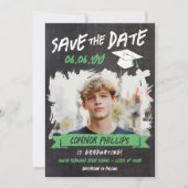 Black Green Cool Chalk Foto Abschluss Save The Date (Vorderseite)