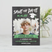 Black Green Cool Chalk Foto Abschluss Save The Date (Stehend Vorderseite)