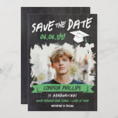 Black Green Cool Chalk Foto Abschluss Save The Date (Vorne/Hinten)