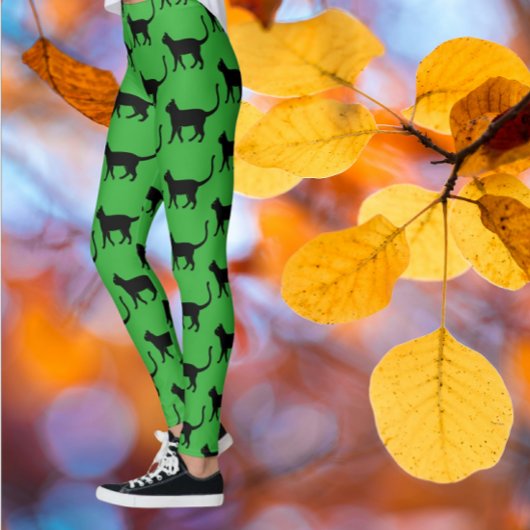 Black Green Crazy Cat Woman Leggings