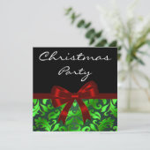 Black Green Damask Red Bow Weihnachts-Party Einladung (Stehend Vorderseite)