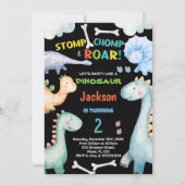 Black Green Dinosaur Geburtstagseinladungen Einladung (Vorderseite)