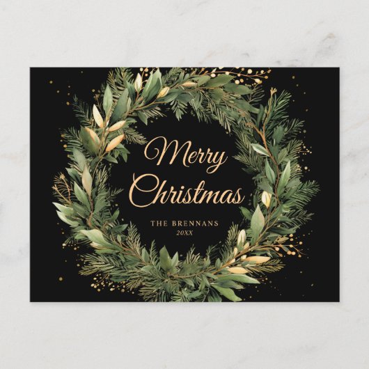 Black Green Elegante Weihnachten Moderne botanisch (Vorderseite)