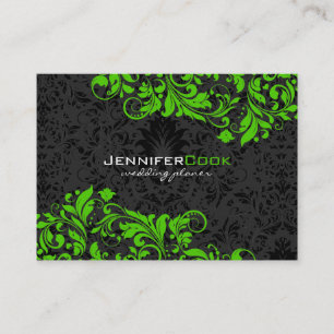 Black & Green Floral Damasks 5 Hochzeitsplaner Visitenkarte