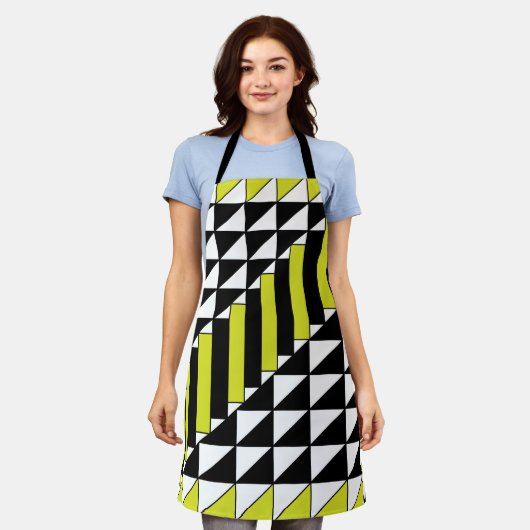 Black Green Geometric Triangle Rectangle Kitchen Schürze (Getragen)