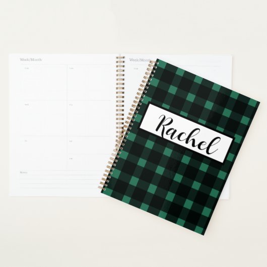 Black Green Gingham Personalisiert Planer (Anzeige)