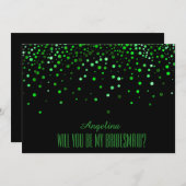 Black Green Glitzer Werden Sie meine Brautjungfrau Einladung (Vorne/Hinten)
