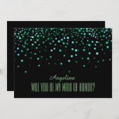 Black Green Glitzer Werden Sie meine TRAUZEUGIN se Einladung (Vorne/Hinten)