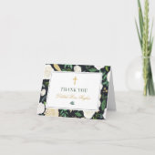 Black Green Gold Floral Watercolor erste Kommune Dankeskarte (Vorderseite)