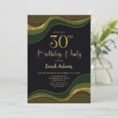 Black Green Gold Glitzer 30. Geburtstag Party Einladung (Stehend Vorderseite)