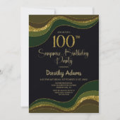 Black Green Gold Glitzer Überraschung 100. Geburts Einladung (Vorderseite)