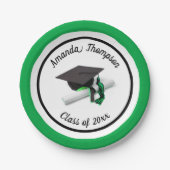 Black Green Graduation Cap and Tassel | Benutzerde Pappteller (Vorderseite)