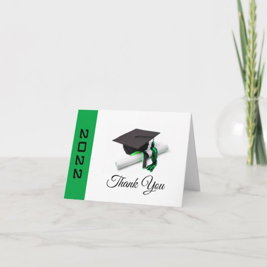 Black & Green Graduation Cap and Tassel Dankeskarte (Vorderseite)