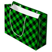 Black Green Karo Gift Bag Große Geschenktüte (Vorderseite Schrägansicht)