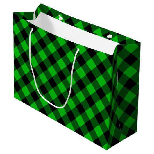 Black Green Karo Gift Bag Große Geschenktüte (Vorderseite Schrägansicht)