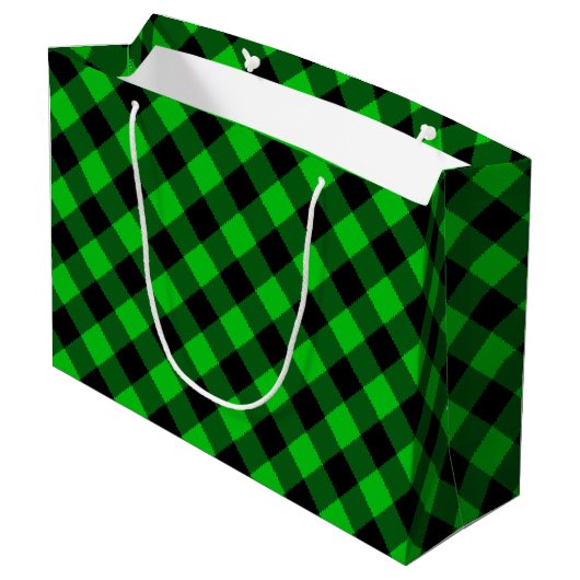 Black Green Karo Gift Bag Große Geschenktüte (Rückseite Schrägansicht)