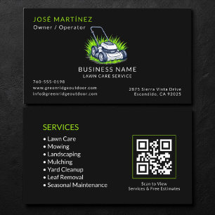 Black Green Lawn Care und Service QR-Code Visitenkarte