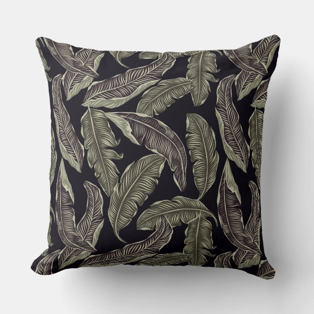Black Green Leaf Designer Pillow Kissen (Vorderseite)