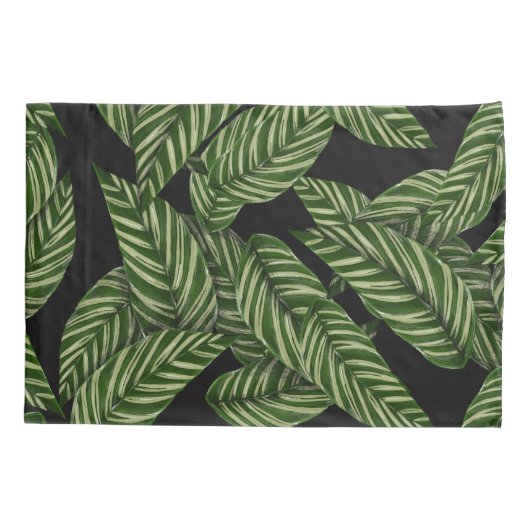 Black Green Leafy Luxurious Pillowcase Kissenbezug (Rückseite)