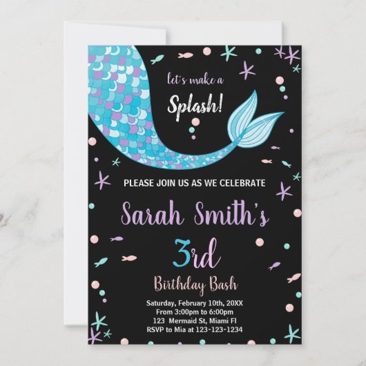 Black Green Mermaid Schwanz Geburtstag Einladungen (Vorderseite)