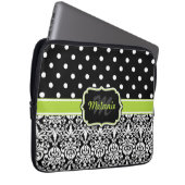 Black Green Mit Monogramm Damask Polka Dot Laptopschutzhülle (Vorne Rechts)