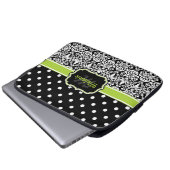 Black Green Mit Monogramm Damask Polka Dot Laptopschutzhülle (Vorne Knopf)