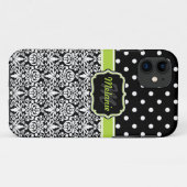 Black Green Mit Monogramm Damask Polka Dots Muster Case-Mate iPhone Hülle (Rückseite (Horizontal))