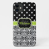 Black Green Mit Monogramm Damask Polka Dots Muster Case-Mate iPhone Hülle (Rückseite)